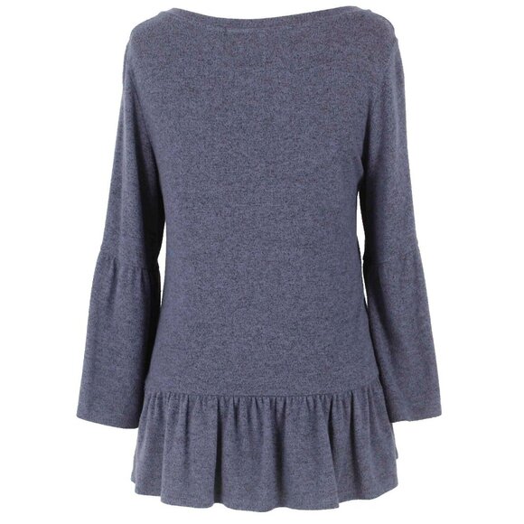 Gibson Sz M Navy Black Ruffle 3/4 Sleeve Rayon Polyester Top - Picture 2 of 5